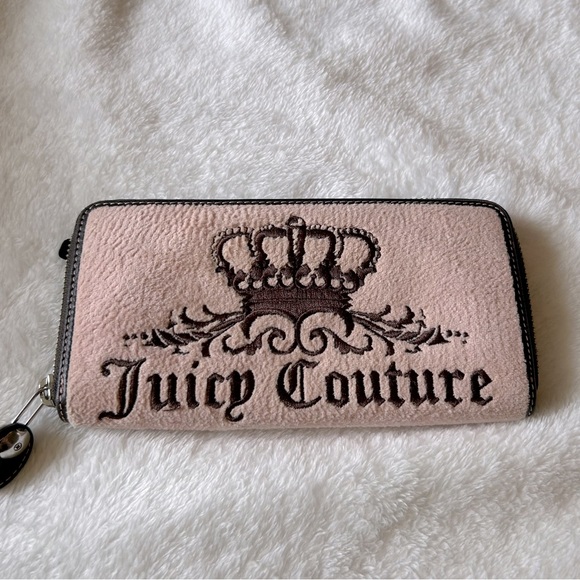 Juicy Couture Y2K vintage velour embroidered zip wallet in pink & brown π©·π€ - Picture 12 of 12